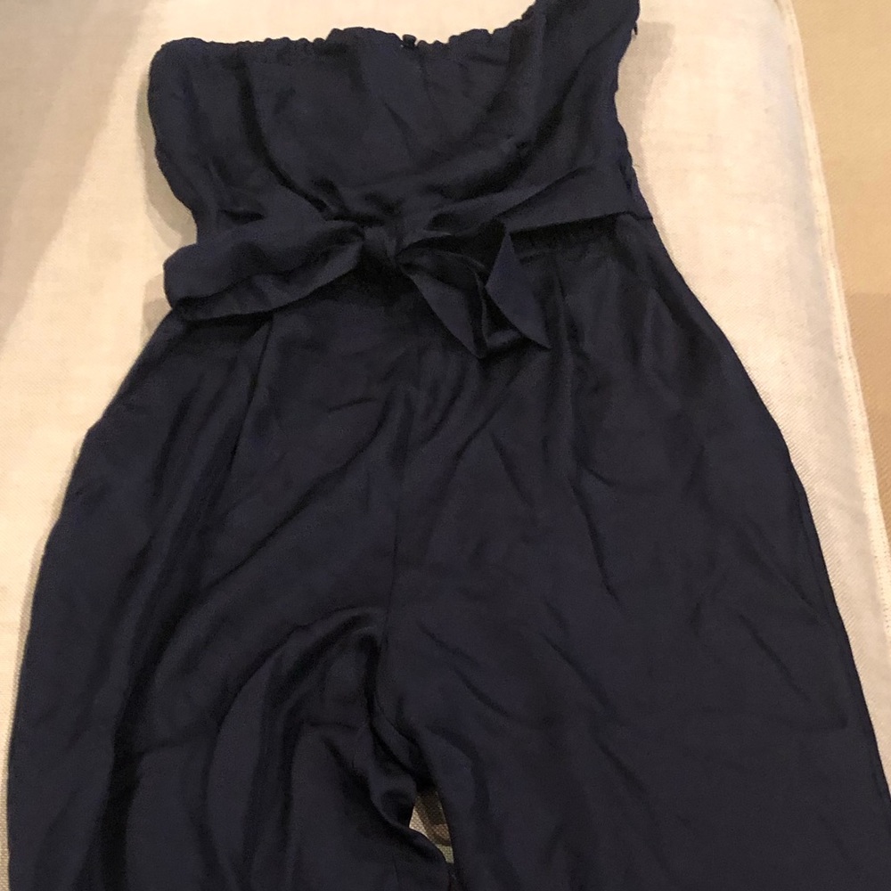 JCrew COLLECTION strapless navy silk jumpsuit